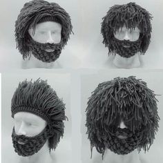 four different views of a man's head with multiple hair styles and beards