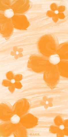 an abstract painting of orange flowers floating in water