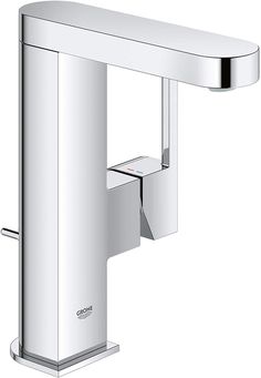 the chrome faucet is mounted on the wall, and has an angled spout