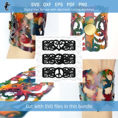 several images of different designs and colors on the wrist with text that says svg files in this bundle