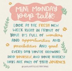 a poster with the words mini monday keeps talk on it's back cover and an illustration of flowers