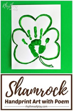 shamrock handprint art with the words shamrock on it and an image of a clover