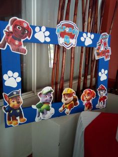 the paw patrol photo frame is decorated with stickers