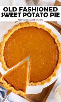 an old fashioned sweet potato pie on a white plate