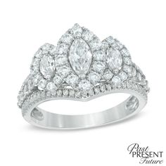 Zales: 1-1/2 CT. T.W. Marquise Diamond Frame Past Present Future® Ring in 14K White Gold Past Present Future Ring, Fine Engagement Rings, Diamond Frame, Princess Cut Engagement Rings, Past Present Future, Dream Engagement Rings, Marquise Cut Diamond, Split Shank, Marquise Diamond