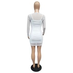 White Mesh Pleated Long Sleeve 2pcs Bodycon Dress Fitted Two-piece Mini Dress, Fitted Two-piece Mini Length Dresses, Fitted Two-piece Dress With Mini Length, Fitted Long Sleeve Fake Two-piece Dress, Fitted Long Sleeve Two-piece Dress, Casual Fitted Fake Two-piece Dress, White Sheer Stretch Bodycon Dress, Fitted Two-piece Mini Dress For Spring, Spring Fitted Mini Two-piece Dress