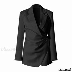 Olivia Mark - Contemporary Asymmetric Single Breasted Lapel Collar Blazer with Ruched Side Button and Long Sleeves Pleated Blazer, Stylish Blazer, Y2k Aesthetic Outfits, Blazer Designs, Spring Fashion Outfits, Workout Jacket, Black Blazers, Lapel Collar, Aesthetic Outfits