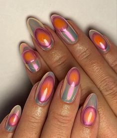 Orange Chrome Nails, Airbrush Nail Art, Paris Nails, Sunset Nails, Aura Nails, December Nails, Airbrush Nails, Blush Nails, Nail Swag