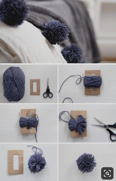 the instructions for how to make pom - poms with wood blocks and yarn