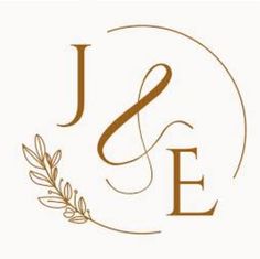 the j and e logo is shown on a white background with brown leaves around it