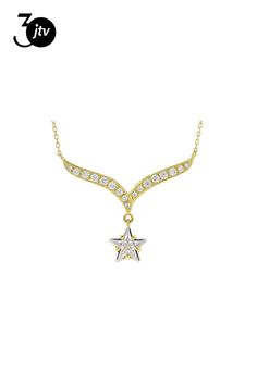 Bella Luce �� white diamond simulant 5.42ctw star and round, Eterno��� 18k yellow gold over sterling silver star necklace. Measures approximately 18"L x 1.31"W and has a spring ring closure. Silver Star Necklace, Diamond Simulant, Star Necklace, White Diamond, Cubic Zirconia, Yellow Gold, Sterling Silver, Yellow, Silver