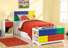 a child's bedroom with lego furniture and accessories