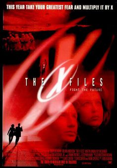 the x files movie poster with two people standing in front of an orange and red background