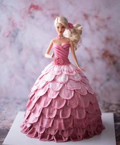 a barbie doll is wearing a pink dress