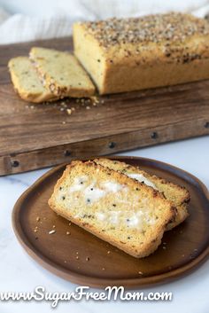 two slices of bread sitting on top of a brown plate