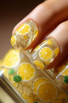 nail art Nail Art Simple, Lemon Nails, Fruit Nail Art, Yellow Nail Art, Yellow Nails Design, Bright Summer Nails, Spring Nail Designs, Cute Summer Nails, Vacation Nails