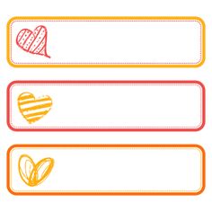 three different labels with hearts on them