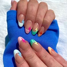 Preppy French Tip Nails, Lighting Nails, Preppy Nails, Summer Nails 2023, Nails Colorful, Unghie Nail Art, Broken Nails, Colorful Nail