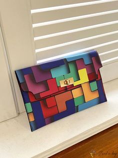 BirdinBag - Elegante y vibrante Womens PU Patchwork Clutch Modern Multicolor Clutch Bag, Multicolor Rectangular Office Shoulder Bag, Modern Multicolor Rectangular Clutch, Multicolor Envelope Bag For Everyday Use, Patchwork Clutch, Word Wrap, Bag Bag, Square Bag, Printed Materials