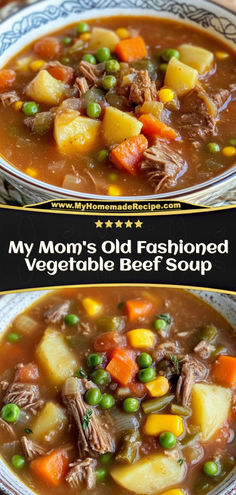 This old-fashioned vegetable beef soup is hearty, comforting, and packed with tender beef and veggies. Just like Mom used to make!  Ingredients:  1 lb stew beef, cubed 4 cups beef broth 2 cups mixed vegetables (carrots, celery, potatoes) 1 can diced tomatoes Enjoy this warm and nostalgic bowl of soup on a chilly day Moms Vegetable Beef Soup, Beef Stew Meat Soup Recipes, Hearty Beef Vegetable Soup, Better Homes And Gardens Beef Stew, Crock Pot Beef Vegetable Soup Recipe, Soup With Stew Beef, Beef Stew With Mixed Vegetables, Vegetable Beef Soup No Tomato, Chuck Roast Vegetable Beef Soup