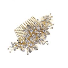 gold bridal hair comb with crystalized flowers and small sprigs of round crystal Floral Comb, On Your Wedding Day, Fairy Tale, Bridal Style, Comb, Silver Tone, Wedding Day, Crown Jewelry, Crystals