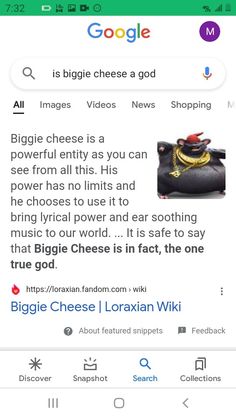 a cell phone with an image of a shoe on it and the text google is biggie cheese a god