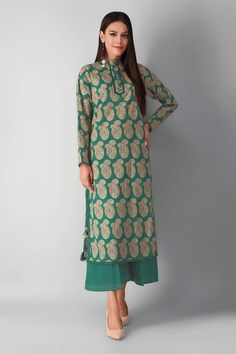 Khaadi Jc21402 Green Winter 2021 Spring Workwear Lawn Suit With Long Sleeves, Spring Long Sleeve Lawn Suit For Workwear, Unstitched Cotton Lawn Suit For Fall, Casual Unstitched Long Sleeve Sets, Casual Long-sleeved Lawn Suit For Work, Casual Long Sleeve Lawn Suit For Work, Casual Cotton Lawn Suit With Long Sleeves, Long Sleeve Printed Kurta For Fall, Casual Long Sleeve Cotton Lawn Suit