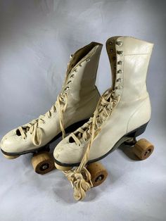 For vintage roller skates these are in excellent condition. My best guess is from the 50's.  very lightly worn. Leather is still in very good condition. I believe they are size 7. Vintage Roller Skates, Roller Skates Vintage, Roller Skate, Roller Skates, Vintage Character, Carnival Glass, Cowgirl Boots, Combat Boots, Vintage Ladies