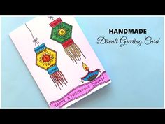 handmade greeting card with colorful paper lanterns