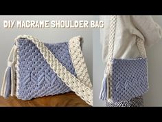 a crocheted bag is shown with the words diy machine shoulder bag