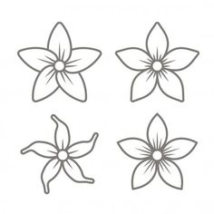 four flowers with leaves on white background in line art style stock photo, images and royalty