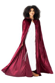 This full length Maroon Adult Cloak is perfect for a variety of dress up occasions; wear to any Halloween Party, Cosplay, Role Playing, Gothic, Steampunk, Renaissance, Medieval Events or a Masquerade Ball! Made from crushed maroon velvet, measuring from 60.5" from neckline to hem Fully lined hood and ornate metal fastening clasp Machine washable and made for repeat use Breathable, Silky Soft, 100% Polyester Fabrics Dress Ups & Accessories Sold Separately Medieval Costumes For Costume Party In Fall, Medieval Costumes For Fall Costume Party, Fantasy Costume Accessories For Winter Party, Fantasy Cosplay Costume For Costume Party In Fall, Medieval Cosplay Costume For Halloween, Red Winter Costume For Costume Party, Fitted Costume Accessories For Christmas Costume Party, Fantasy Costumes For Costume Party In Fall, Medieval Costumes For Halloween Cosplay