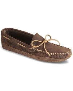 Minnetonka Distressed Leather Moccasins | Boot Barn Brown Lace-up Moccasins With Suede Lining, Rugged Brown Moccasins With Leather Footbed, Western Brown Suede Moccasins, Rustic Brown Moccasins With Rubber Sole, Comfortable Leather Lace-up Moccasins, Lace-up Moccasins With Stitched Sole For Fall, Western Brown Moccasins With Leather Sole, Western Brown Leather Moccasins, Rugged Brown Moccasins With Stitched Sole