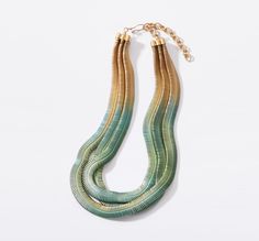 Lacquered Brass Necklace - Hand-painted color flows from metallic into stunning ombre hues on this slinky, triple-chain brass necklaceoffering a showstopping display of the artists ethereal aesthetic. 3 adjuster chain and handmade hook clasp.<br><br>16L, 2W Serpentine Necklace, Ethereal Aesthetic, Artful Home, Brass Necklace, Hook Clasp, Early Fall, Original Art, Jewelry Necklaces, Hand Painted