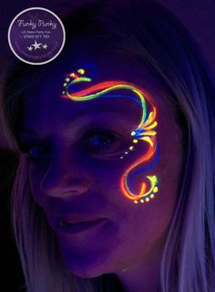 Uv Face Paint Ideas, Glow Face Paint Ideas, Pintura Facial Neon, Neon Face Paint Ideas, Glow Face Paint, Black Light Makeup, Uv Face Paint, Funky Punky, Neon Face Paint