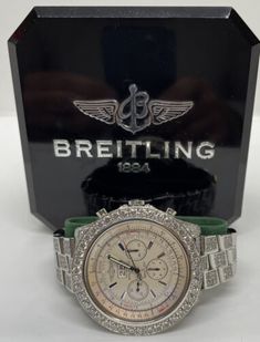 (eBay) Find many great new & used options and get the best deals for Breitling Bentley Watch DIAMONDS DIAMONDS 100% NATURAL DIAMONDS ICED OUT 51.77mm at the best online prices at eBay! Free shipping for many products! Luxury Silver Diamond Watch With Tachymeter, Luxury Collectible Watches, Luxury Collectible Quartz Jewelry And Watches, Breitling 1884, Breitling Bentley, Bentley Motors, Diamond Ice, Diamond Settings, Diamond Watch