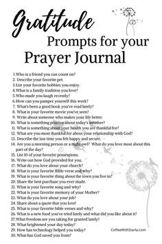 a prayer with the words, grateful for your prayer journal written in black and white