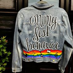 Hand Painted Denim Jacket - "On My Fest Behavior" Get Ready To Turn Heads At Your Next Festival With This One-Of-A-Kind, Hand-Painted Jean Jacket! Perfect For Jazz Fest And All Your Concert Adventures, This Gem Features A Vibrant And Artistic Design That Shouts Fun! Why You'll Love It: - Brand: American Eagle - Known For Quality And Style! - Size: Juniors Xl - Roomy Enough For Layering! - Unique Artwork: Each Jacket Is Hand-Painted, Ensuring Your Look Is Truly Unique! - Catchy Phrase: "On My Fes Hand Painted Multicolor Outerwear For Fall, Multicolor Hand Painted Outerwear For Fall, Trendy Hand Painted Outerwear For Fall, Trendy Hand Painted Fall Outerwear, Hand Painted Long Sleeve Denim Jacket For Fall, Casual Hand Painted Blue Outerwear, Hand Painted Fitted Cotton Outerwear, Trendy Hand-painted Fitted Outerwear, Hand Painted Cotton Denim Jacket For Winter