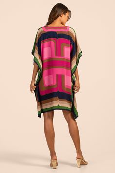 Top-rated and always a customer favorite, our Theodora dress features a V neckline, caftan fit, and drapey silk fabric. Wear this floaty silk dress on its own, for a romantic dinner under the stars, or as a chic beach cover-up for your next holiday in the sun! V neckline Relaxed, caftan fit Length: 36" Model is 5'10", wearing size XS/S Window Geo Silk Crepe de Chine 100% Silk Dry clean only Imported Size XL Silk V-neck Dress For Vacation, Chic Silk V-neck Kaftan, Chic Silk Kaftan For Beach Cover-up, Chic Pink Kaftan For Beach Cover-up, Silk V-neck Beachwear Dress, Silk V-neck Kaftan For Beachwear, Chic Silk Crepe Dress For Summer, V-neck Viscose Kaftan For The Beach, Summer Beach V-neck Silk Dress