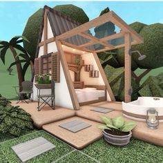 Build 1. Small cozy forest hut. 45 minutes tops, 15 minutes minimum Bloxburg Cottage, Preppy House, Garden Cabins, Bloxburg House Ideas 1 Story, Bloxburg House Ideas Layout, Bloxburg House Ideas 2 Floor