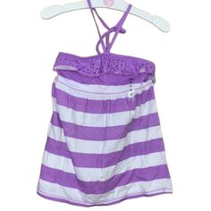 Justice Nwt Purple/White Striped Sequin Ruffle Halter Style Tank Top In Size 12. Cute Purple Top With Ruffles, Purple Sleeveless Top For Playwear, Sleeveless Purple Tops For Playwear, Striped Tops For Playwear In Spring, Striped Tops For Spring Playwear, Summer Ruffle Tops For Playwear, Summer Ruffled Tops For Playwear, Justice Shirts, Halter Style