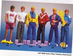 an advertisement for barbie's toys featuring men in swimsuits and life jackets