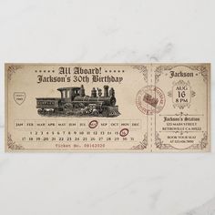 an old ticket with a train on it