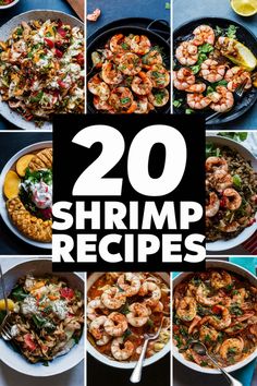 20 shrimp recipes displayed with various dishes. Shrimp Dinner Ideas, Red Lobster Shrimp Scampi Recipe, Shrimp Dinners, Shrimp Pasta Dishes, Shrimp Pesto Pasta, Cooked Shrimp Recipes, Pesto Shrimp, Grilled Shrimp Skewers, Flavorful Shrimp