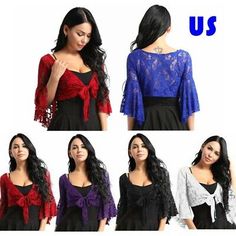 Top Seller for Women Tribal Belly Dance Lace Crop Top Long Flare Sleeve Wraps Shrug Cardigan, Fashion Women's Tops Dance Crop Tops, Cape Fashion, Lace Shrug, Chiffon Cardigan, Bolero Shrug, Lace Bolero, Long Crop Top, Girls Sleepwear, Flare Sleeves