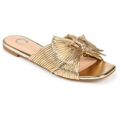 Let your style shine in the Serlina by Journee Collection. Metallic fabric and a pleated bow top this backless sandal. An open-toe and a comfortable 4 mm Tru Comfort Foam™ insole perfect this bold design. At Journee Collection, our sandal styles are going to be perfect for any occasion. Whether that be a formal, business, or casual dress, these sandals will be a perfect match. Stylish Shoes For Women, Low Block Heel Sandal, Wide Width Sandals, Sandals Gold, Bow Top, Bow Sandals, Block Heel Sandals, Open Toe Shoes, Buckle Shoes