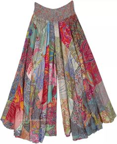 Nymphia Patchwork Split Skirt Pants | Multicoloured | Split-Skirts-Pants, Beach, Printed, Bohemian Quilt Pants, Quilted Skirt, Boho Clothes, Festival Pants, Hippie Skirts, Upcycled Clothes, Style Sweaters, Leg Split, Hippie Look