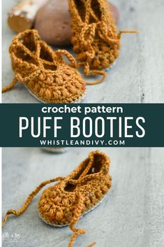 crochet pattern for puff boots with text overlay