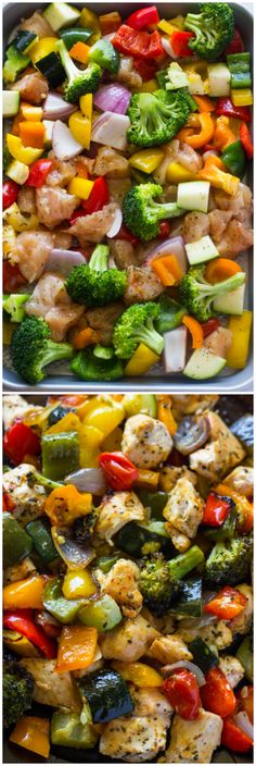 two pictures showing different types of vegetables being cooked