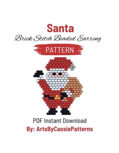 the santa pixel stitch board pattern is shown in red, white and black with an image of